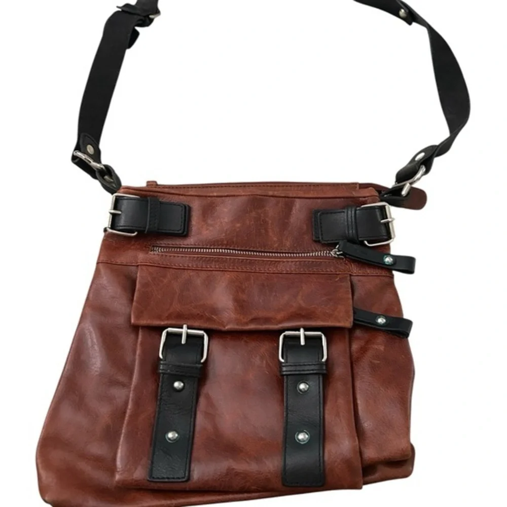 Tano Brown Leather Crossbody Bag with Black Accents - Picture 1 of 3